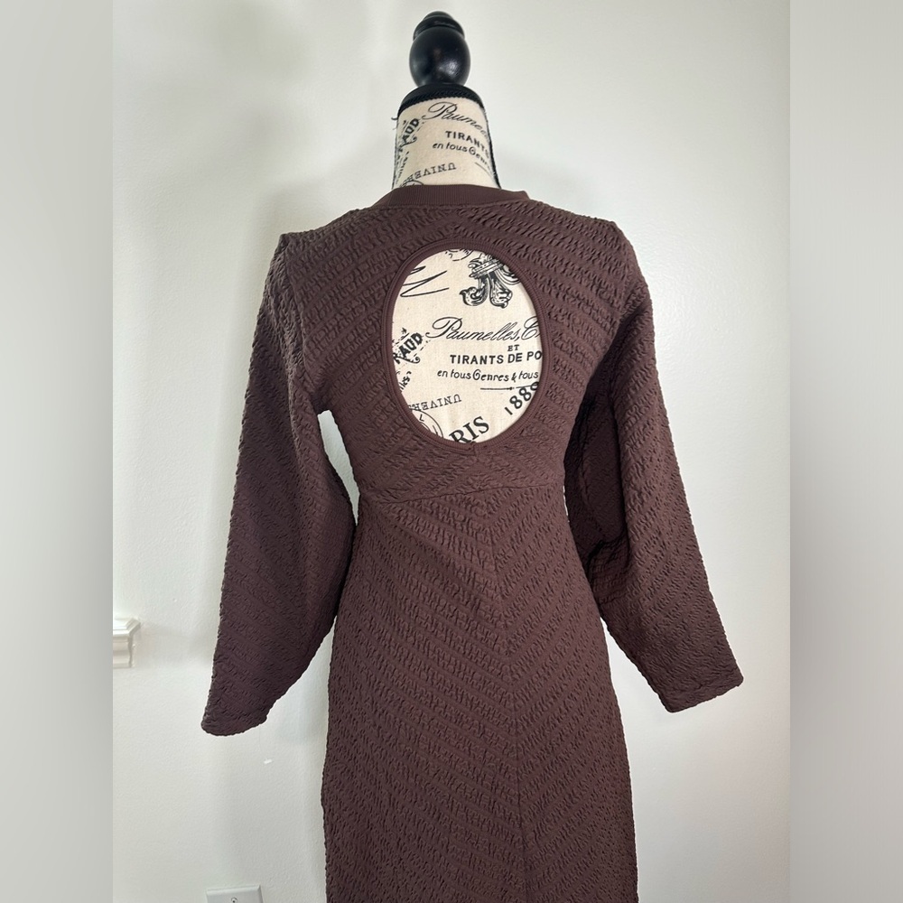 Free People Gabby Seamless Midi Dress Fall Textured Long-Sleeve Open Back  XS S - Picture 7 of 9